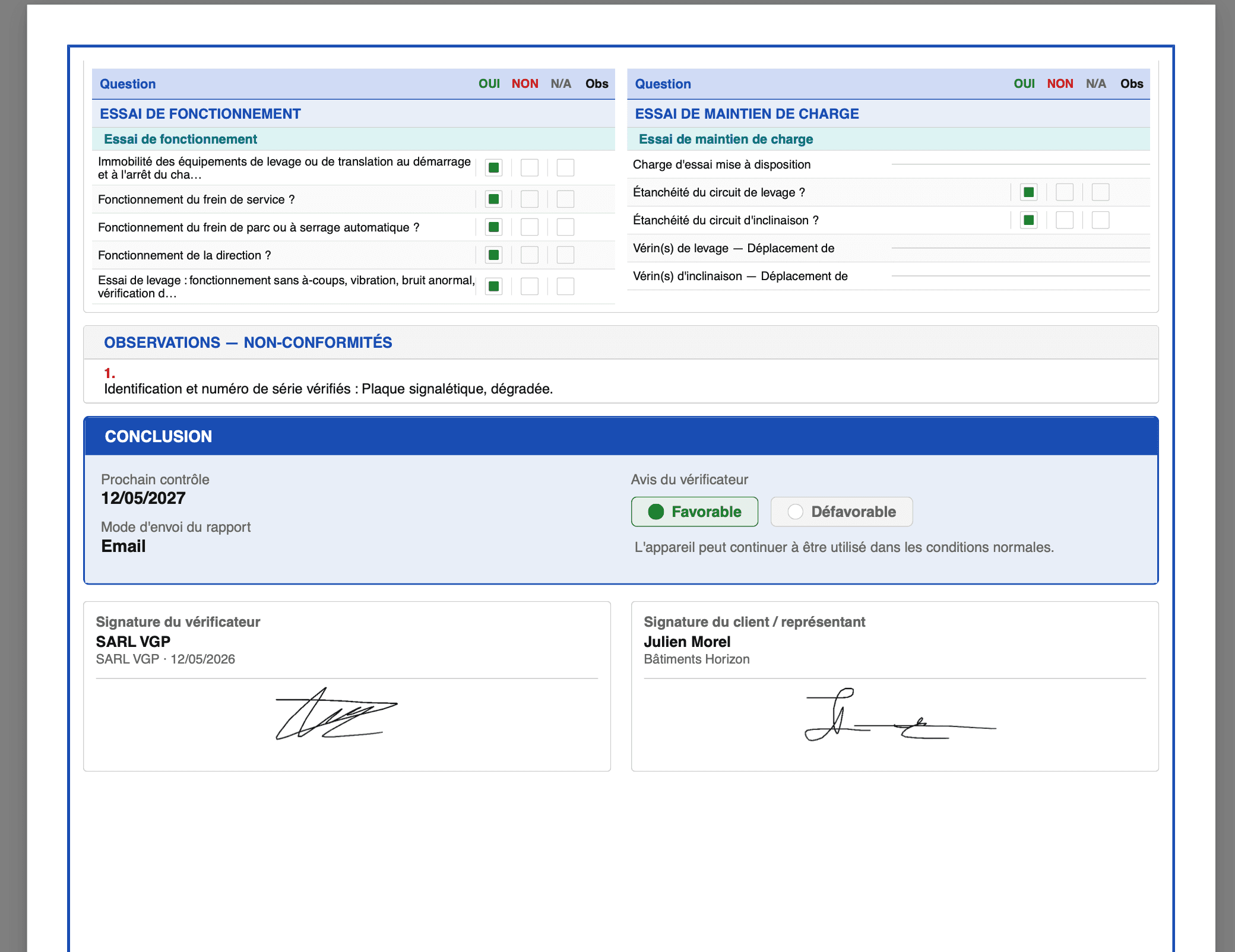 Signature numérique rapport VGP